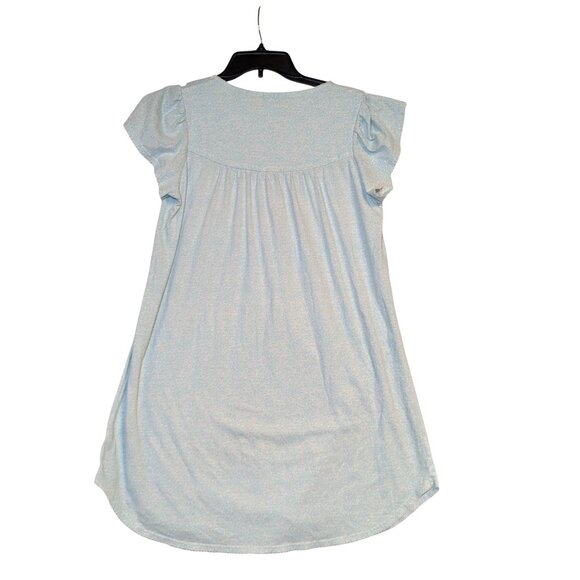 Miss Elaine Womens Light Blue Floral Short Sleeve Nightgown With Button Details - Picture 6 of 7